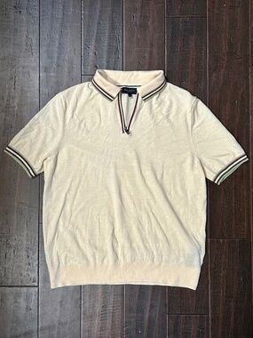 Ted Baker, Mens Wool Knitted Zip Polo, Cream, 4 (LG)